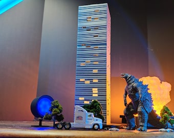 XXL Skyscraper Diorama Building: 1/64 Scale Godzilla Cityscape with RGB LEDs