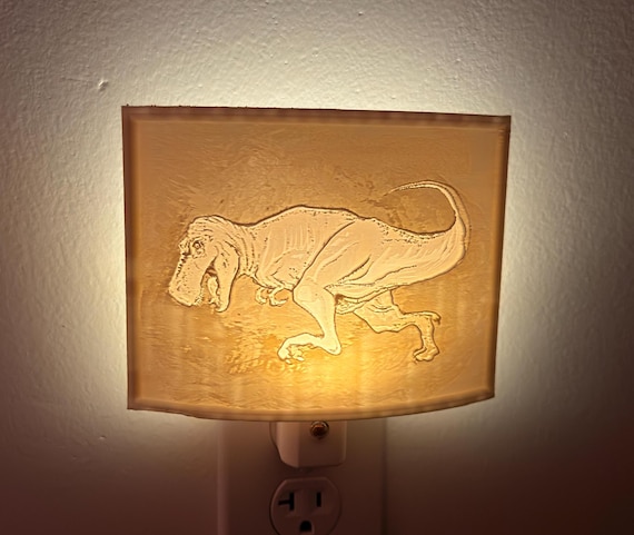 Eclectic T-Rex Lithophane Night Light 4.75” x 6”  – 3D Printed Art Lamp | Cosmic Yuups
