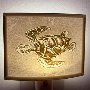 Nautical Hand Drawn Turtle Lithophane Night Light 4.5” x 5”  – 3D Printed Art Lamp | Cosmic Yuups