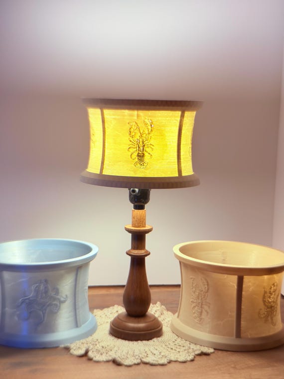 3D Printed Sea Critters Lampshade: Hand-Drawn Lithophane, Coastal Decor