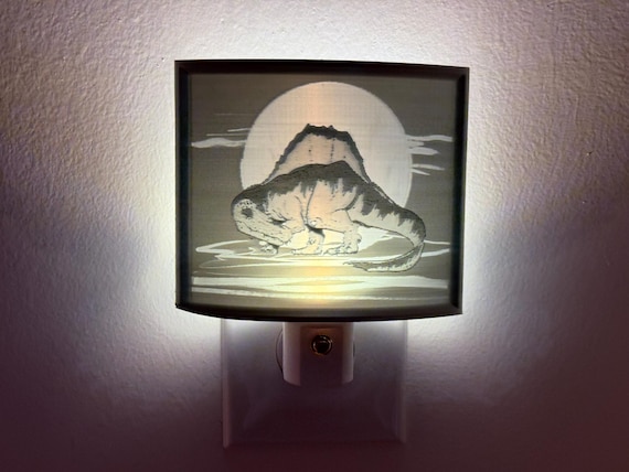 Eclectic Spinosaurus Lithophane Night Light 4.5” x 4”  – 3D Printed Art Lamp | Cosmic Yuups