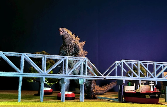 N - Scale Steel Truss Bridges Godzilla Kaiju Set of 2 - 9.5” by 3.5” - 3D Printed  Diorama for Kaiju, and Monster Battle Displays