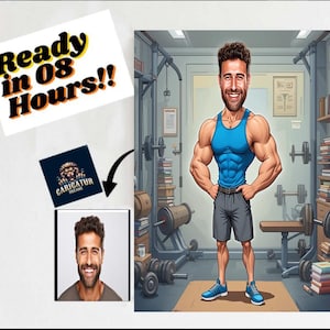 Personalized Fitness Cartoon Portrait, Custom Weightlifter Caricature Drawing from Photo, Funny Fitness Caricature, Gift for Weightlifter