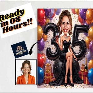 Caricatura de cumpleaños número 35, día especial, foto a caricatura, regalo de cumpleaños para niñas, damas, mujeres, hombres, niños, caballeros, caricatura de foto