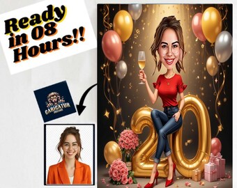Custom 20th Birthday Caricature Portrait: Personalized Cartoon Drawing