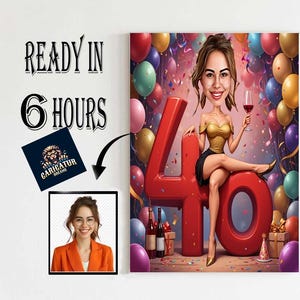 40th Birthday Caricature Gift: Custom Cartoon Portrait from Photo