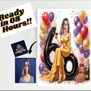 60th Birthday Caricature Gift: Women in Yellow Dresses (Digital Download)