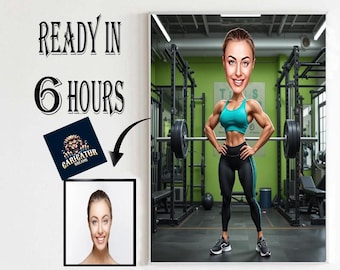 Retrato personalizado de chica fitness: regalo para entrenar en el gimnasio (descarga digital)