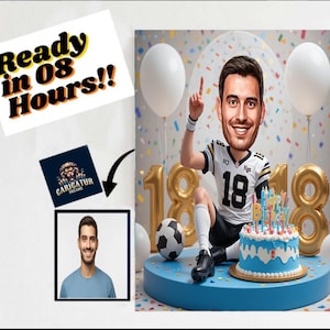 Maßgeschneiderte Karikatur zum 18. Geburtstag Geschenk Personalisierte Illustration Einzigartige Meilensteinfeier Spaß & unvergessliches Andenken kann für jedes Alter erstellt werden