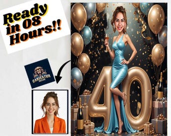 Custom 40th Birthday Caricature: Personalized Cartoon Portrait Gift