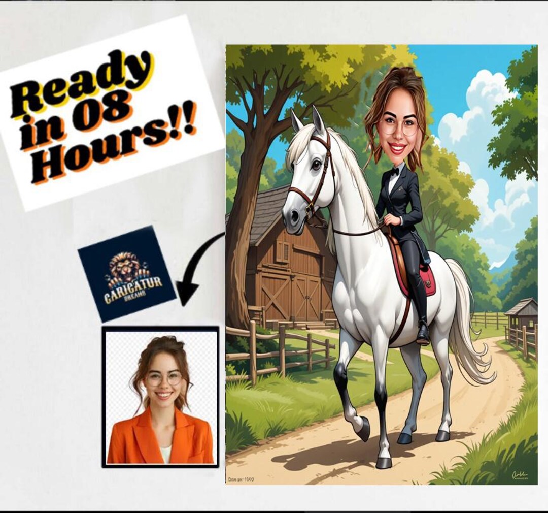 Custom Horse Rider Caricature: Funny Equestrian Portrait (digital ...