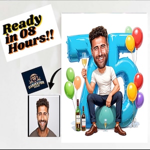 Ritratto personalizzato di un uomo per il 75° compleanno / Caricatura per il 75° compleanno / Fumetto di compleanno / Regalo di compleanno personalizzato / Compleanno dell'uomo / Regalo divertente