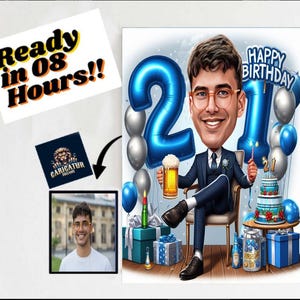 Personalized 21st Cartoon Portrait, Custom Happy Birthday Caricature Drawing, Funny Caricature, Gift for Him, Happy 21st Birthday, 21, 21st