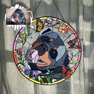 Custom Dog Portrait Art Suncatcher,Custom Pet Portrait, Stained Glass Dog Memorial, Custom Dog Portrait from Photo, Indoor Decor