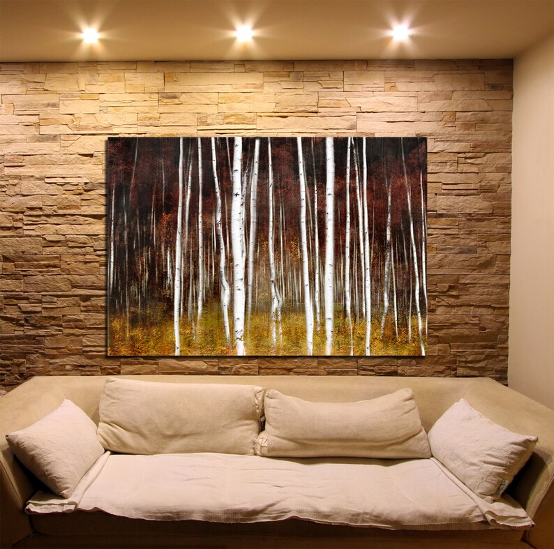 Large Abstract Aspen Tree Canvas Wall Art Print Giclee Nature Scene