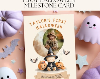 Baby’s First Halloween Milestone Card, Printable for Baby Memory Book, Editable Canva Template