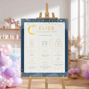 Star-Themed Birthday Milestone Chart, Twinkle Twinkle 1st Birthday Milestone Poster, Star and Moon Milestone Board