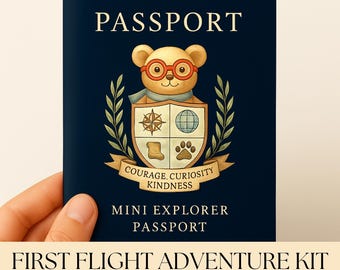 Druckbarer Kinderpass | Erstflug Erinnerungsbuch | Entdecker, Abzeichen, Stempel und Reiseaktivitäten für Kinder