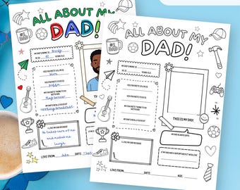 All About My Dad Printable, Father's Day Questionnaire Worksheet, DIY Coloring Page Gift from Child, Fill In the Blank Dad Activity, DIY Dad