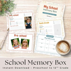School Memory Box, File Folder Cover, Memorabilia, Printable Sheet Questionnaire, Student Interview, School Keepsake File Folder