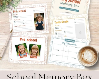 School Memory Box, File Folder Cover, Memorabilia, Printable Sheet Questionnaire, Student Interview, School Keepsake File Folder