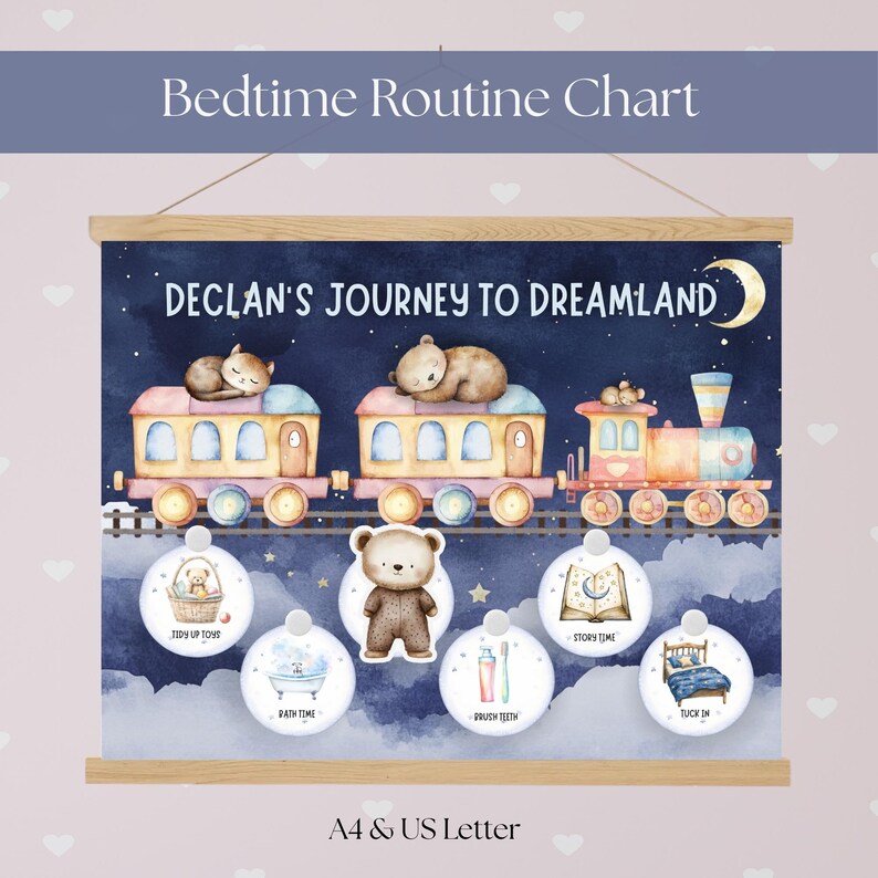 Night Time Routine Chart, Bedtime Routine (sleepy Train), Toddler Night ...