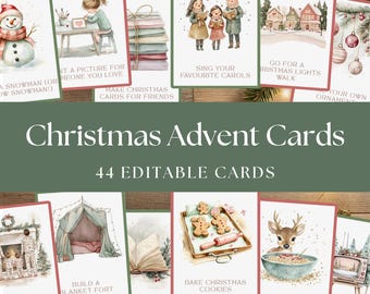 Christmas Advent Cards – 44 Printable Countdown Cards for Kids | Editable Canva Template