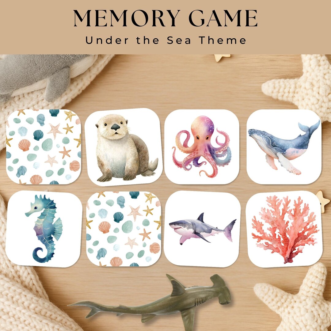 Under the Sea Memory Game Printable, Ocean Animal Matching Cards Kids ...