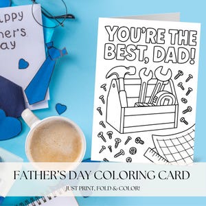 Carte à colorier imprimable pour la fête des pères pour enfant, carte à colorier pour papa réparateur, carte de voeux bricolage fête des pères pour enfants, thème boîte à outils, fête des pères