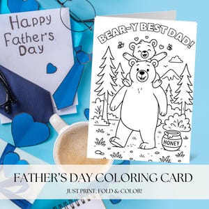Miglior papà orsetto, biglietto da colorare stampabile per la festa del papà per bambini, biglietto di auguri fai da te per la festa del papà per bambini, miglior papà orsetto