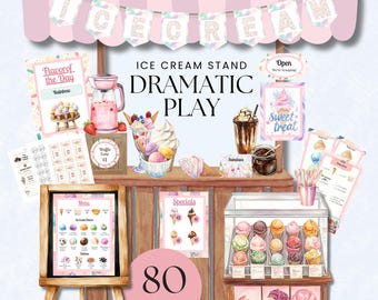 Ice Cream Shop Dramatic Play, Pretend Play Printable, Ice Cream Truck Pretend Play Set, Imaginative Play, Preschool Activities, Cut Outs