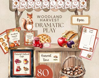 Woodland Harvest Dramatic Play Pack,  80 Pages Pretend Farmers Market Printable, Autumn Fall Classroom & Homeschool Activity