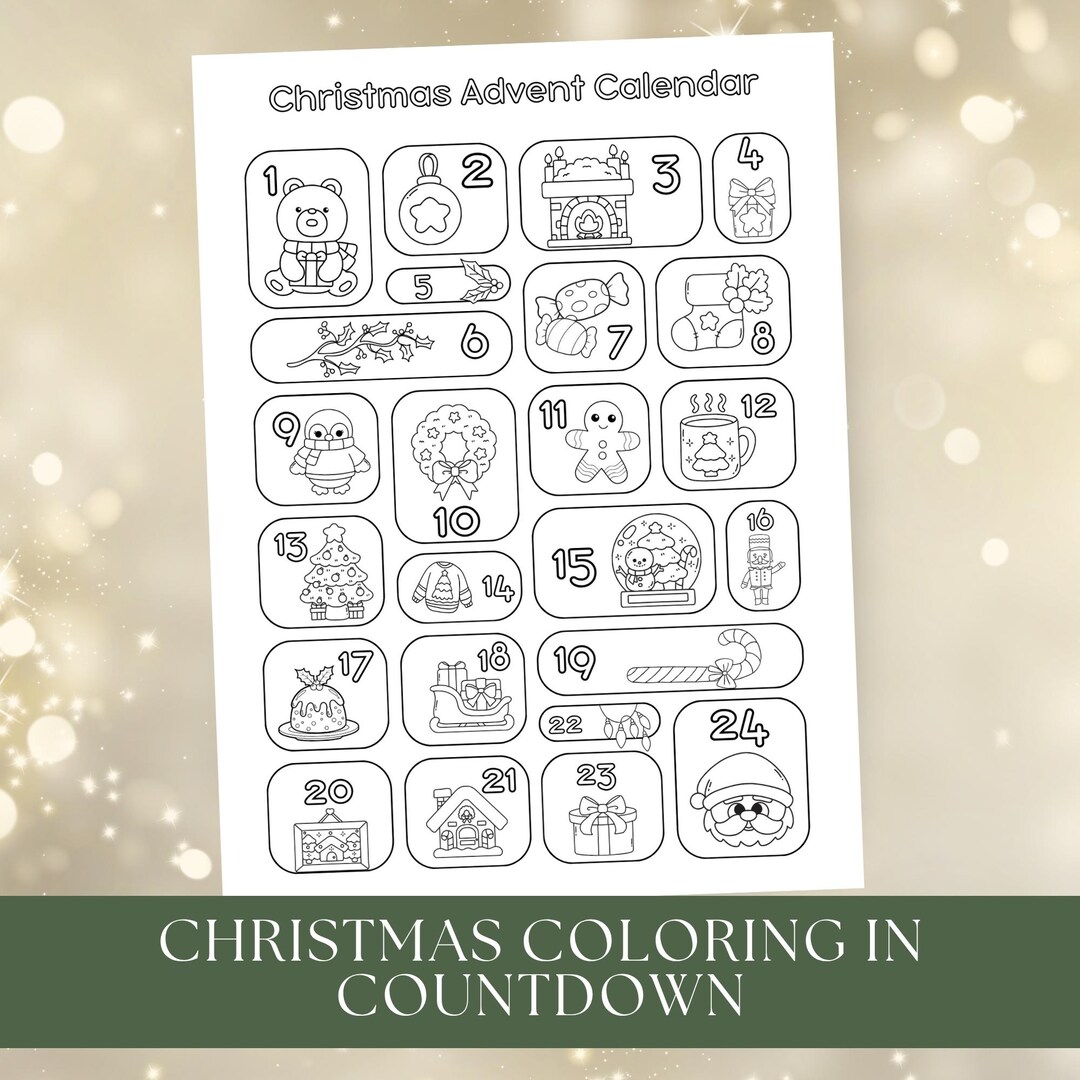 Printable Christmas Advent Calendar Coloring Page | 24 Day Countdown ...