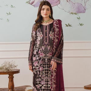 Black Salwar Kameez For Women Indian Pakistani Wedding Dress Bridesmaid Outfit Mehandi Reception Suit Chiffon Embroidered Festive Wear USA