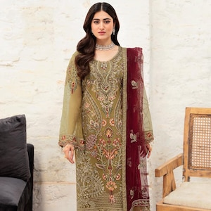 Embroidered Organza Salwar Kameez: Pakistani Indian Party Dress