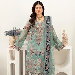 Embroidered Organza Salwar Kameez: Pakistani Indian Party Dress