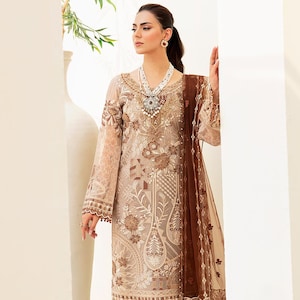 Embroidered Organza Salwar Kameez: Pakistani Indian Party Dress