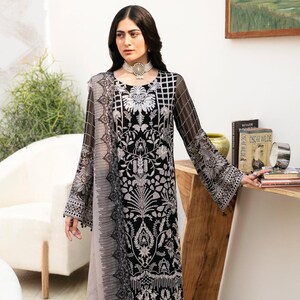 Black Salwar Kameez For Women Pakistani Indian Wedding Dress Bridesmaid Outfit Reception Suit Chiffon Embroidered Ethnic Custom Stitched USA