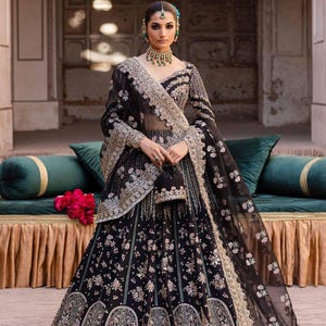 Black Bridal Lehenga Choli Maxi Frock Indian Wedding Dress Pakistani Embroidered Clothes Bridesmaid Guest Outfit Reception Suit Party Wear