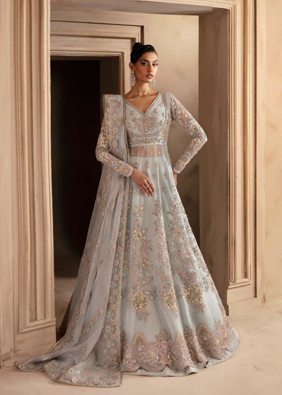 Sky Blue Bridal Lehenga Choli: Embroidered Indian Wedding Dress Reception Wedding Guest Maxi Frock Eid Dresses