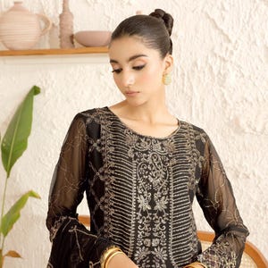 Black Salwar Kameez For Women Indian Pakistani Wedding Dress Bridesmaid Outfit Mehandi Reception Suit Chiffon Embroidered Festive Wear CA AU