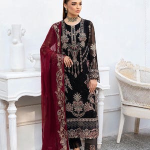 Black Salwar Kameez For Women Indian Pakistani Wedding Dress Bridesmaid Outfit Mehandi Reception Suit Chiffon Embroidered Custom Stitched CA