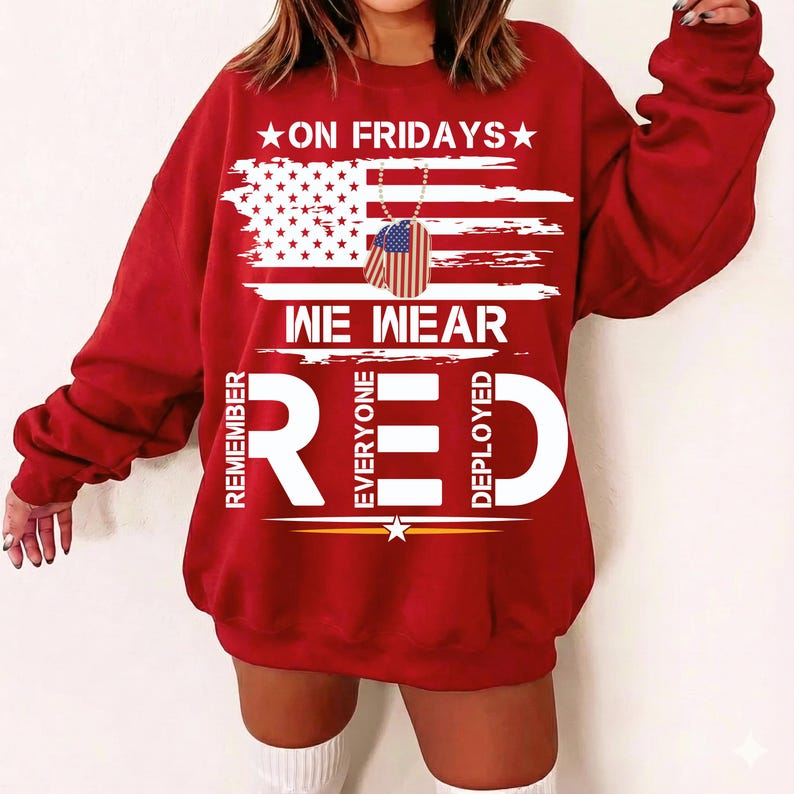 On Friday We Wear Red SVG PNG, We Wear Red Remember Everyone Deployed Png, American Flag Us Veteran Png, Red Friday Png, Friday Wear Red Tee image 1