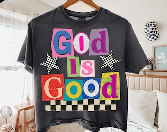 Dios es bueno (dibujo PNG), versículo bíblico cristiano retro preppy (PNG), sublimación digital basada en la fe, cristiano bohemio (PNG), camiseta de Jesús de moda (PNG)
