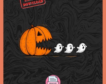 Funny Halloween Ghost Chasing Pumpkin PNG: Spooky Season Shirt Design (Digital Download)