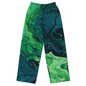 Emerald Nebula Wide-Leg Pants – Green Galaxy Swirl Streetwear | Eco Friendly Unisex Lounge Pants by Loud Clothing Co.