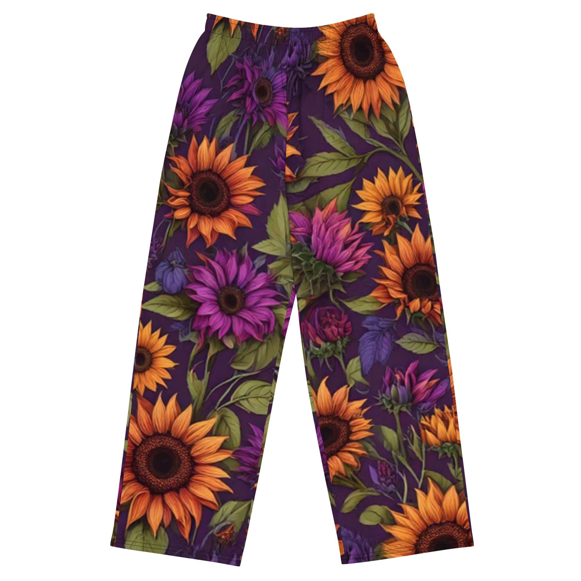 Sunfire Bloom Wide-leg Pants – Bold Sunflower Streetwear | Eco