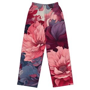 Crimson Bloom Wide-Leg Pants – Bold Red & Violet Floral Streetwear | Eco Friendly Unisex Lounge Pants by Loud Clothing Co.