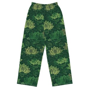 Verdant Lotus Wide-Leg Pants – Botanical Green Lotus Streetwear | Eco Friendly Unisex Lounge Pants by Loud Clothing Co.