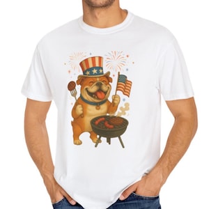 Patriotic Dog Shirt 4th of July T-shirt Bulldog BBQ Tee 4th of July Dog Shirt American Flag Dog Shirt USA Bulldog Lover Gift Funny American
